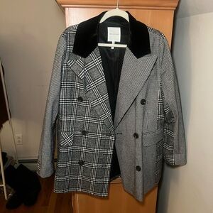 Black and White Checkered Women's Coat